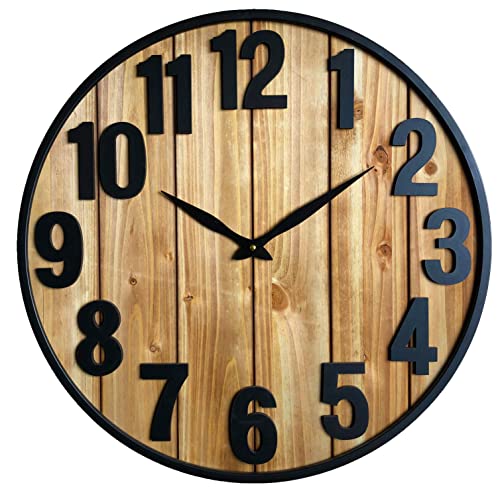 Montoire Modern Rustic Wood Farmhouse Wall Clock, 24 Inch - Giant Oversized Vintage Decorative Clocks for Walls and Large Bold Living Room Decor