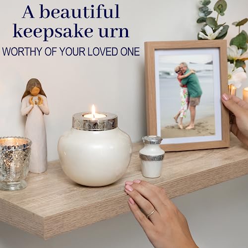 FOVERE – Small Urns for Human Ashes Keepsake – Mini Decorative Urn for Ashes - Holds a Small Amount for Sharing Loved Ones Ashes, Adult Female & Male – Small Cremation Urn for Ashes - White, Mini