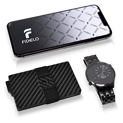 Fidelo Mens Rfid Minimalist Wallet Slim Credit Card Holder Clip Black