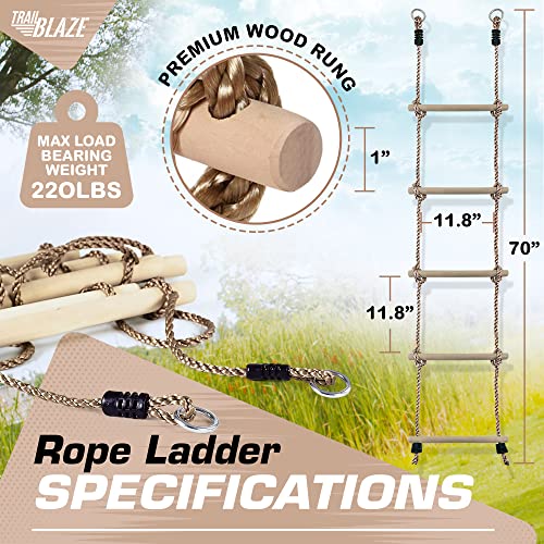 Trailblaze Climbing Rope Ladder 6ft Wooden Ninja Ladder Kids for Swing Set
