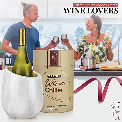 Gusto Nostro Marble Wine Chiller Bucket - 750ml Wine Bottle Cooler and Champagne Chiller for Party, Kitchen, Bar Cart Decor to Chill & Keep Bottles Cold with Unique Wine Lovers Gift Box (White)