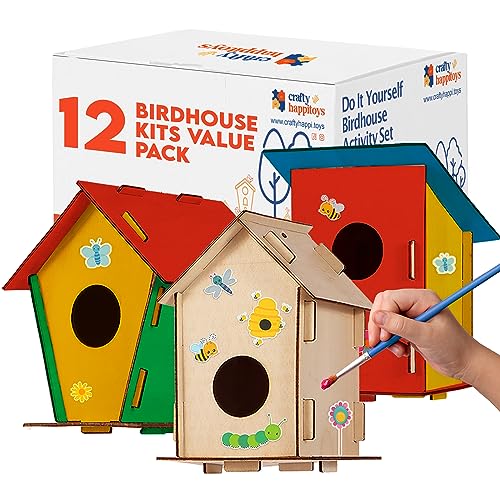 12 Diy Bird House Kits for Children to Build Paint Wooden Arts & Craft