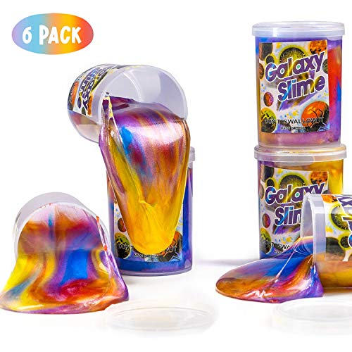 Kicko Marbled Unicorn Color Slime - Pack of 6 Colorful Galaxy Sludgy Gooey Kit for Sensory and Tactile Stimulation, Stress Relief, Prize, Party Favor, Educational Game - Kids, Boys, Girls