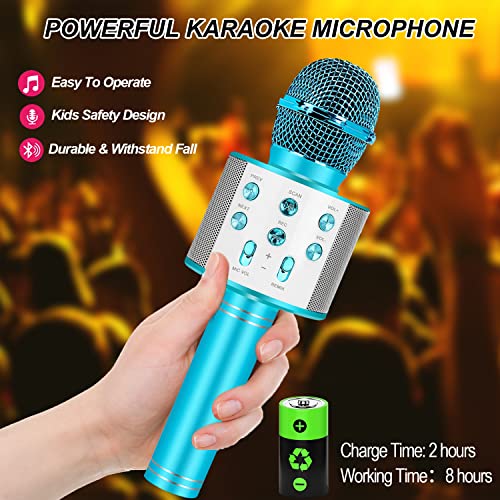 Niskite Karaoke Microphone for Kids Adults,Portable Bluetooth Microphone for Singing,Professional Voice Changer Blue Microphone Wireless,Birthday Gifts for 3 4 5 6 7 8 + Year Old Boys Girls Toys