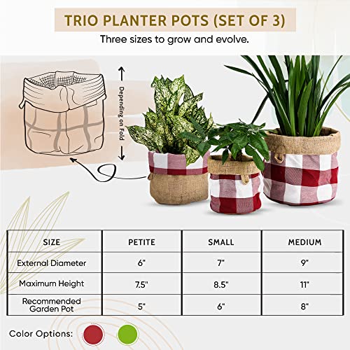 KIIZYS Woven Plant Basket Indoor Garden – 5 6 8 Inch Planter Red Reversible - Set of 3 Small House Plant Pot Holder Indoor Gardening Gifts for Women Plant Pot Cover