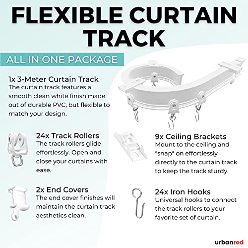 Ceiling Curtain Track, Flexible Bendable Curved Curtain Track Wall Mount  16.4Ft