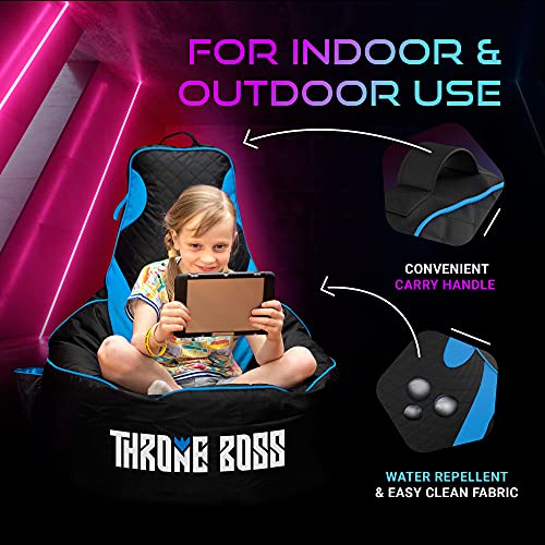 Gaming Bean Bag Chair Kids [Cover ONLY No Filling] High Back Gamer Beanbag Chair (Black/Blue)
