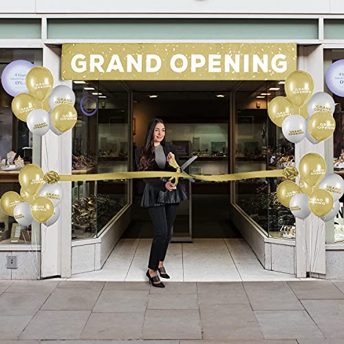 Deluxe Grand Opening Ribbon Cutting Ceremony Kit - 25" Giant Scissors with Gold Satin Ribbon, Banner, Bows, Balloons & More