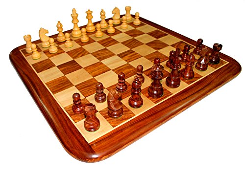 StonKraft 21" X 21″ Collectible Acacia Wood Chess Game Board Set+Wooden Crafted Pieces
