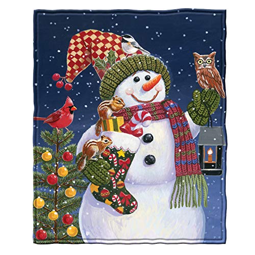 Dawhud Direct Christmas Fleece Blanket for Bed 50x60 Inch X Snowman and Lantern