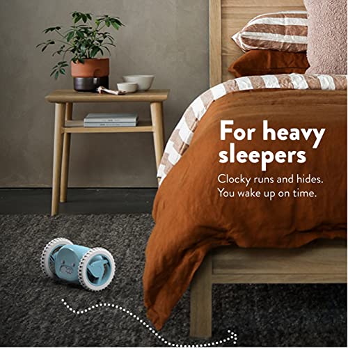 CLOCKY Funny Gift- Loud Alarm Clock for Heavy Sleepers on Wheels (Adults Kids Teens Bedroom) Run Away Moving Jump Roll Vibrating, Cute Annoying, 1-Time Snooze, Digital, Wake Up Energized (Blue)