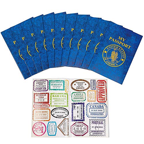 Kicko Passport Sticker Book for Boys and Girls - 12 Pack Pad of Famous Places Motivational Treats, Party Favors, Game Prizes, Wall Decals, Scrapbooks, Collections, School Supplies, Arts and Crafts