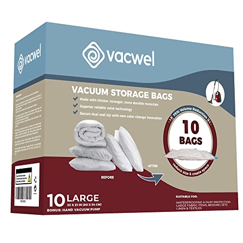 Vacwel 10 Pack Large Vacuum Storage Bags for Clothes Storage Vacuum Bags