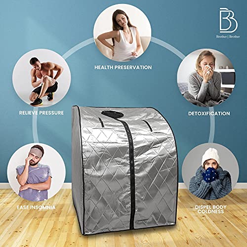 BB BROTHER BROTHER Low EMF Oversize Portable Indoor Infrared Sauna with Negative Ion for Detox, Relaxation Better Sleep, No Need to Bend Down to Fit, Home Spa with 9 Accessories (Silver)