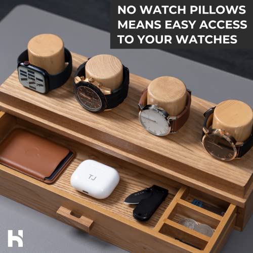 Watch Display Case Watch Holder - Fathers Day Gift for Dad - Premium Watch Box Organizer for Men with Clear Display and Drawer for Accessories - Wooden Watch Cases for Men - Mens Watch Box - Oak