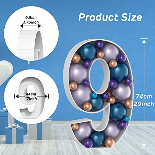Number Balloon,Marquee Numbers 9 Pre-Cut Kit Cardboard Light Up Mosaic Frame Large Foam Board for 9th Birthday Giant Backdrop Boy Girl Party Supplies Para Cumpleaños Anniversary Decorations