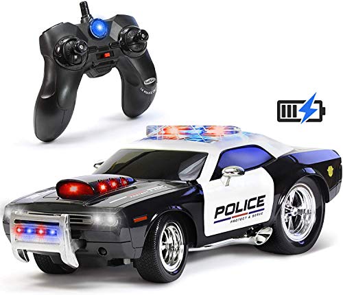 Kidirace Remote Control Police Car Toy Lights Sirens Black White