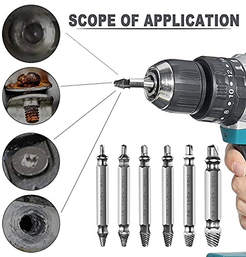 Damaged Screw Extractor Remover for Stripped Head 6 Piece Drill Bit Tools