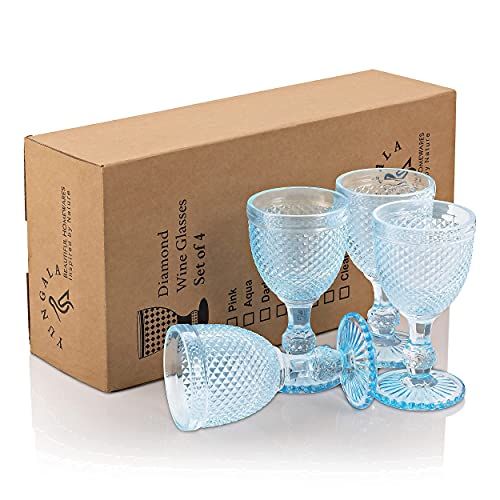 Blue Wine Glasses Set of 4 Aqua Goblets For the Lover of Vintage Glassware, Colored Wine Glasses and Pastel Wine Glasses