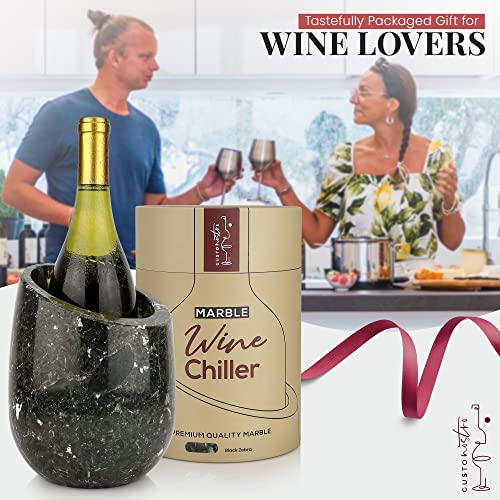 Gusto Nostro Marble Wine Chiller Bucket - 750ml Wine Bottle Cooler and Champagne Chiller for Party, Kitchen, Bar Cart Decor to Chill & Keep Bottles Cold with Unique Wine Lovers Gift Box (Black Zebra)
