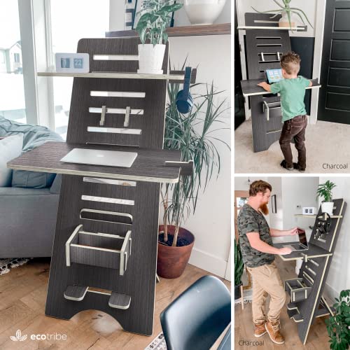 ecotribe Modern Height Adjustable 2 Tier Desk for Small Spaces - Compact Narrow 30" Sit to Stand Up Desk - 2 Tier Desk for Small Spaces - Easy Adjustable Standing Desk for Study & Home Office