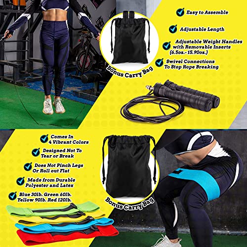 zipa2z Weighted Exercise Hula Hoop Weighted Jump Rope Set of 4 Resistance Bands 3 in 1
