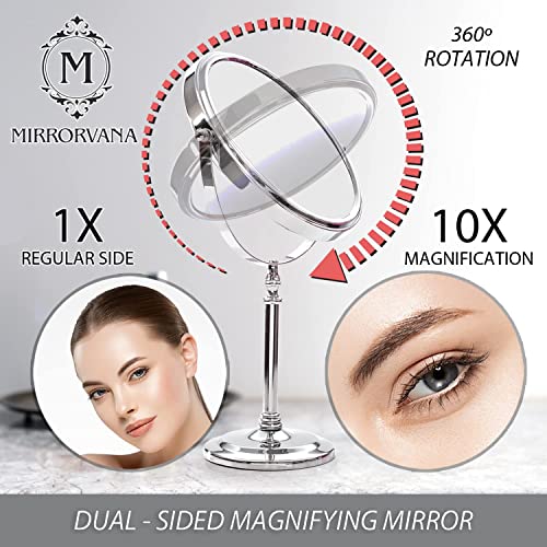 MIRRORVANA Large Double Sided 10X and 1X Magnifying Makeup Mirror with Stand in Gift Box, 15-Inch Height and 8-Inch Wide