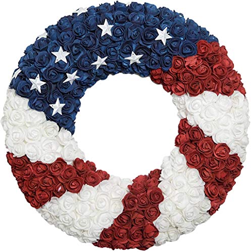 Ranspac Silk Rose Americana Wreath Patriotic 21 Inch Roses and Stars
