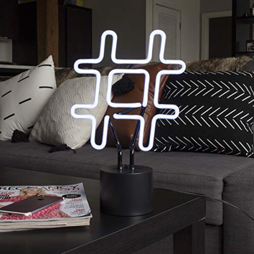 Amped Co Hashtag Neon Desk Light 8x13 Real Neon Bedroom Wall Decor White