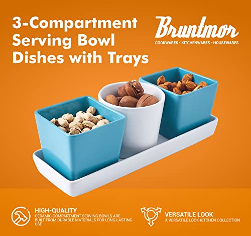 Bruntmor 4 Piece Ceramic Serving Bowl Set Chip and Dip Bowls White and Teal