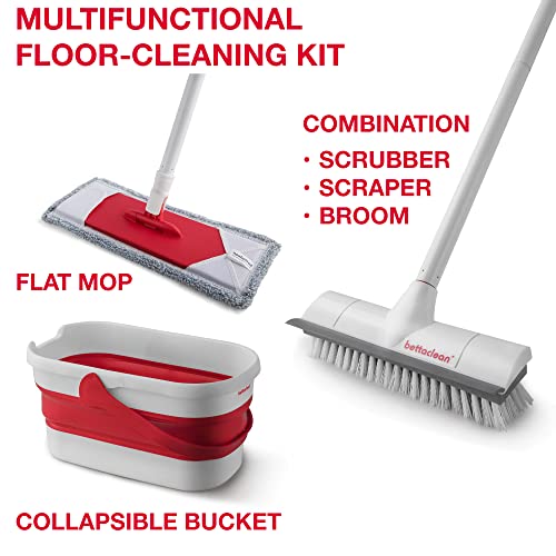 Flat Mop & Bucket System with Broom - Adjustable Broom & Microfiber Mo