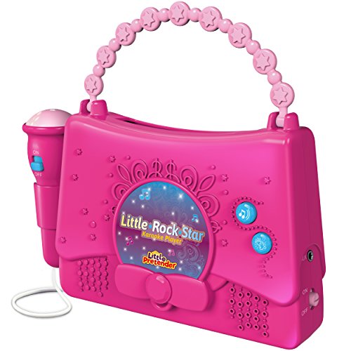 Little Pretender Karaoke Machine with Microphone | Portable Karaoke Set for Girls and iPod Holder| Pink Kids Singing Machine | Music Player with 10 Programmed Songs | AUX Connection