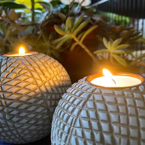 Luca Orb Candle Holders Table Decor Grid Pattern Beige and White