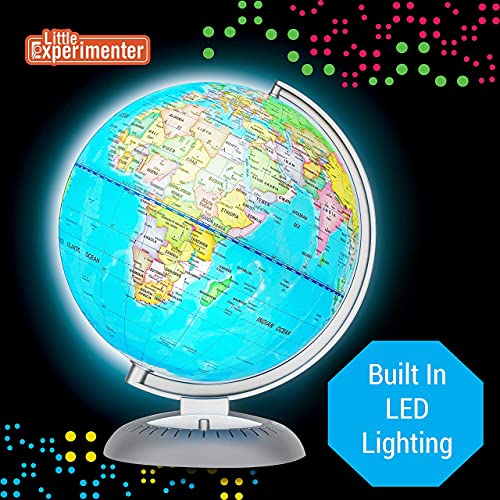 Illuminated World Globe for Kids Stand and Built in Led Night Light for Learning