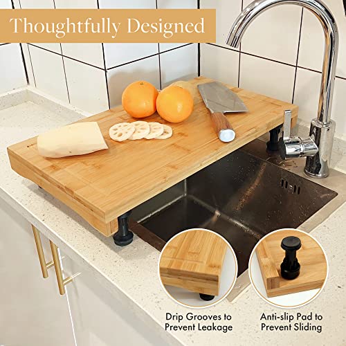 GOBAM Bamboo Stovetop Cover Cutting Board with Adjustable Legs, 19.7 x 11 x  3.46