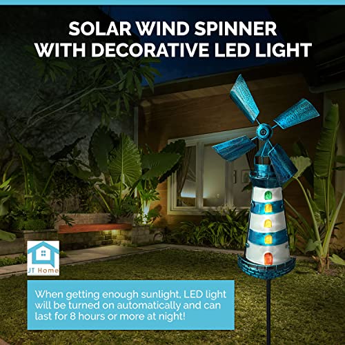 JT Home Blue Solar Lighthouse with LED Light- Decorative Outdoor Solar Lighthouse - Automatic Solar Powered Lighthouse Lamp for Garden, Patio & Lawn- 40” Tall