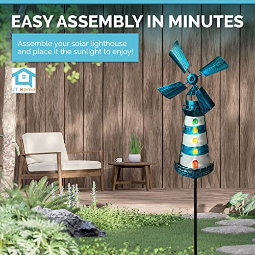 JT Home Blue Solar Lighthouse Decorative Outdoor Lamp Automatic 40 Inch Tall