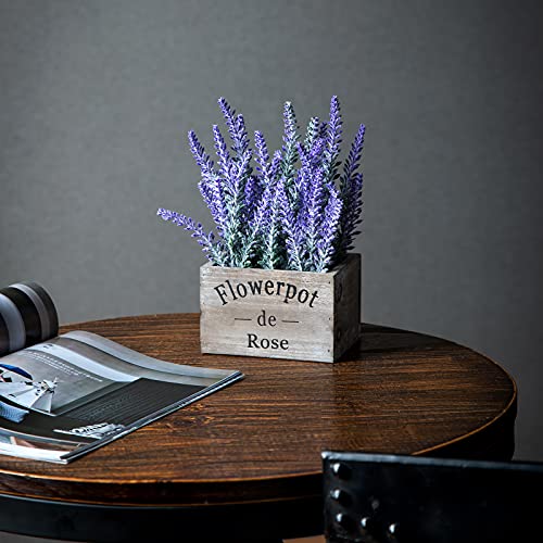 Velener Artificial Fake Flower Potted Lavender Plant With Wooden Tray