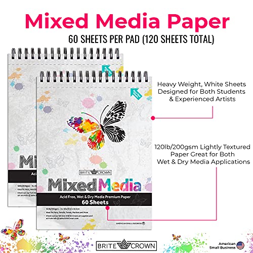 Brite Crown Mixed Media Sketch Pad 2 Pack Book 120 Sheets Free Drawing Paper