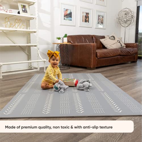 Childlike Behavior Baby Play Mat Extra Large, Non-Toxic Foam Play Mat with Soft Interlocking Floor Tiles 72x48 Inches Grey Mudcloth