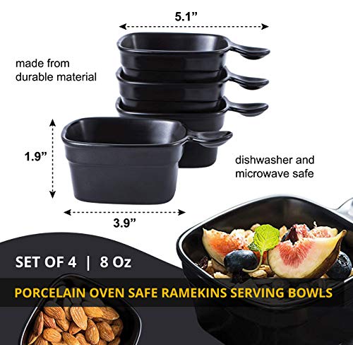 Bruntmor Ceramic Dish 8 Oz Set of 4 Design Dipping Bowls for Side Dishes Black