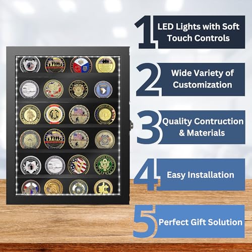 LED Display Case for Collectibles Wall Mount Glass Door Removable Shelves