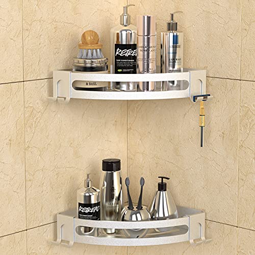 GeekDigg 2-Pack Shower Shelves for Inside Shower for Tile Walls With Razor Holder, No Drilling Required Aluminium Corner Shower Caddy for Shampoo Conditioner, Bathroom Organizer with Razor Holder