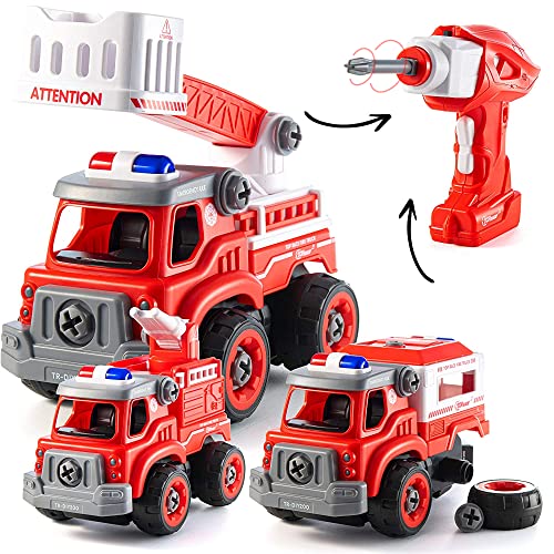 Truck Toy With Drill 3in1 Electric Construction Set Remote Control Fire Truck