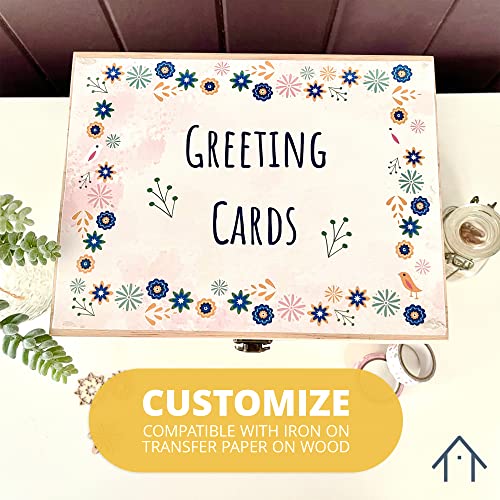 Hyggehaus Greeting Card Organizer Box with Dividers - Photo Organizer, Birthday Cards, Recipes, Keepsake & Scrapbook Storage Box | Solid Pine Wood