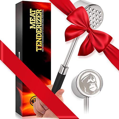 Mountain Grillers Meat Mallet Tool For Kitchen & BBQ - Meat Hammer - Meat Tenderizer - Sturdy Stainless Steel Steak Pounder For Beef Veal & Chicken - Dishwasher Safe Meat Beater - No More Chewy Meats