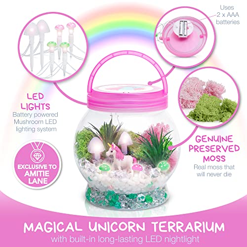 Amitié Lane Light Up Unicorn Terrarium Kit Arts & Crafts Gift Ages 5 to 8