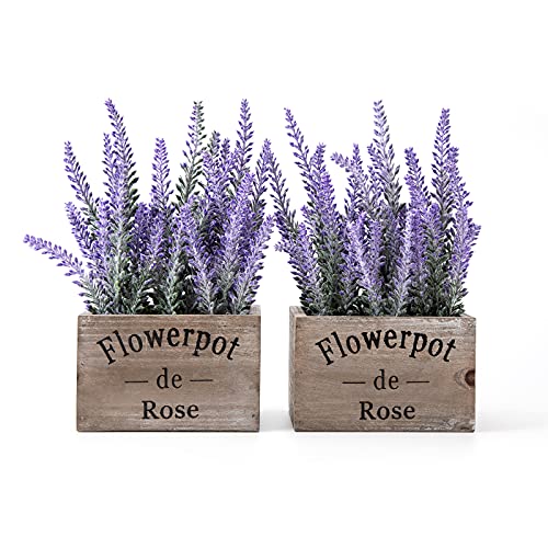 Velener Artificial Fake Flower Potted Lavender Plant With Wooden Tray