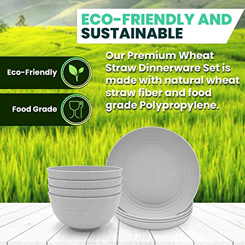 Miizula Premium Wheat Straw Dinnerware Set 8-piece LIGHT GRAY - Unbreakable Reusable Dinner Plates and Bowls Eco Friendly