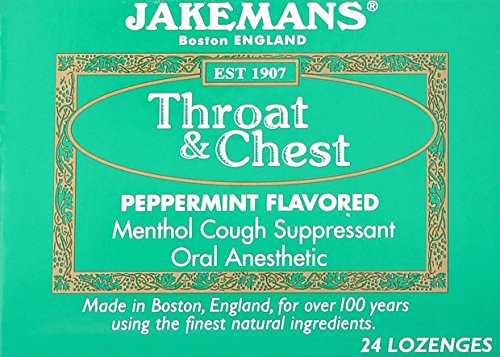 Jakemans Peppermint Throat & Chest Lozenges Cough Drops Drop Shape 24 Count